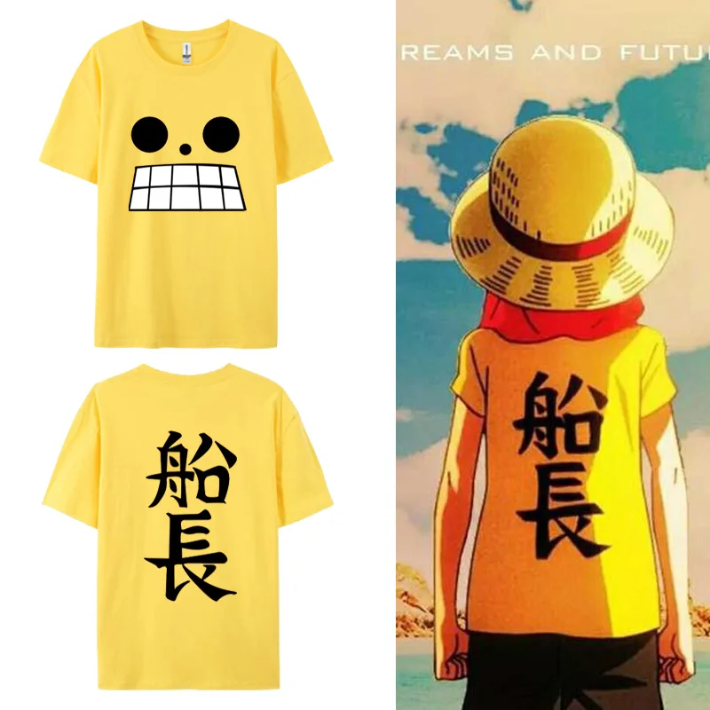 

Футболка с коротким рукавом в стиле аниме «Капитан Монки Д. Луффи», летняя одежда, молодежная свободная хлопковая футболка с круглым вырезом
