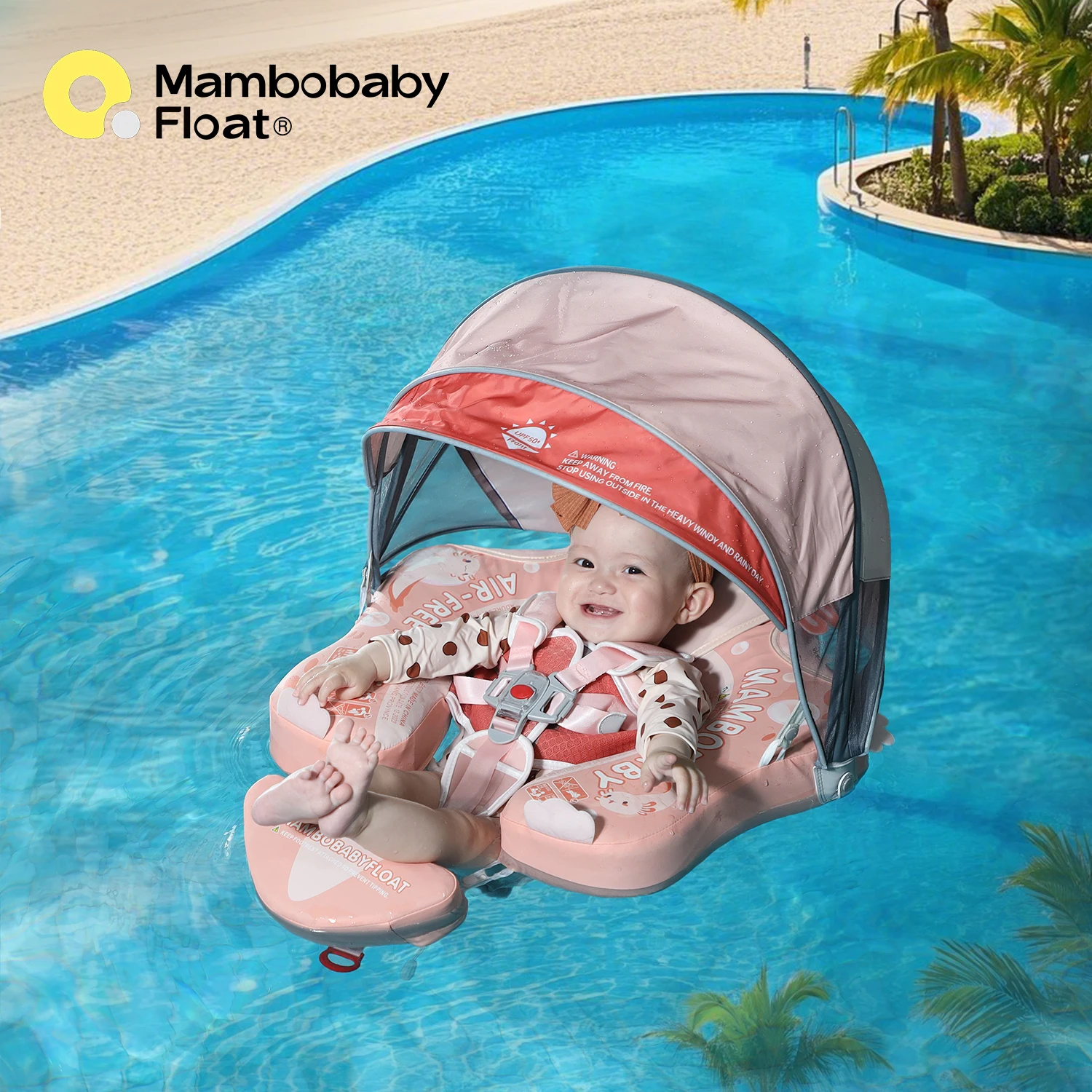 Mambobaby Float Cool 4-position Sunshade Safe Harness Technology Air-Free Baby Swim Ring Toddler Pool Float Infant Swim Circle