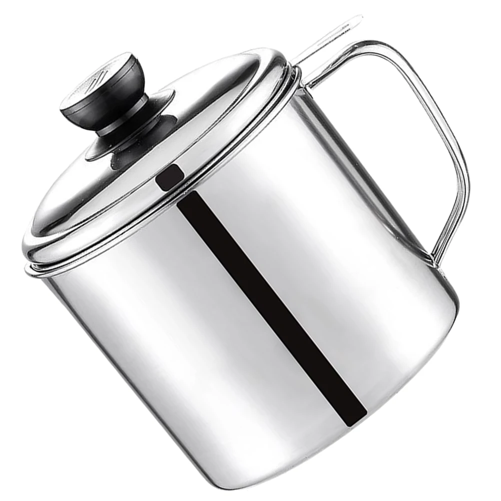 

Stainless Steel Oil Filter Pot Large Capacity Kitchen Grease Container Silver Color Easy Hold Handle Oil Strainer Filtering Pot