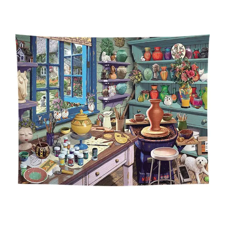 VIKAMA Japanese Izakaya Street View Tapestry, High Definition Wear-Resistant Fabric Wall Hanging for Urban Living Room