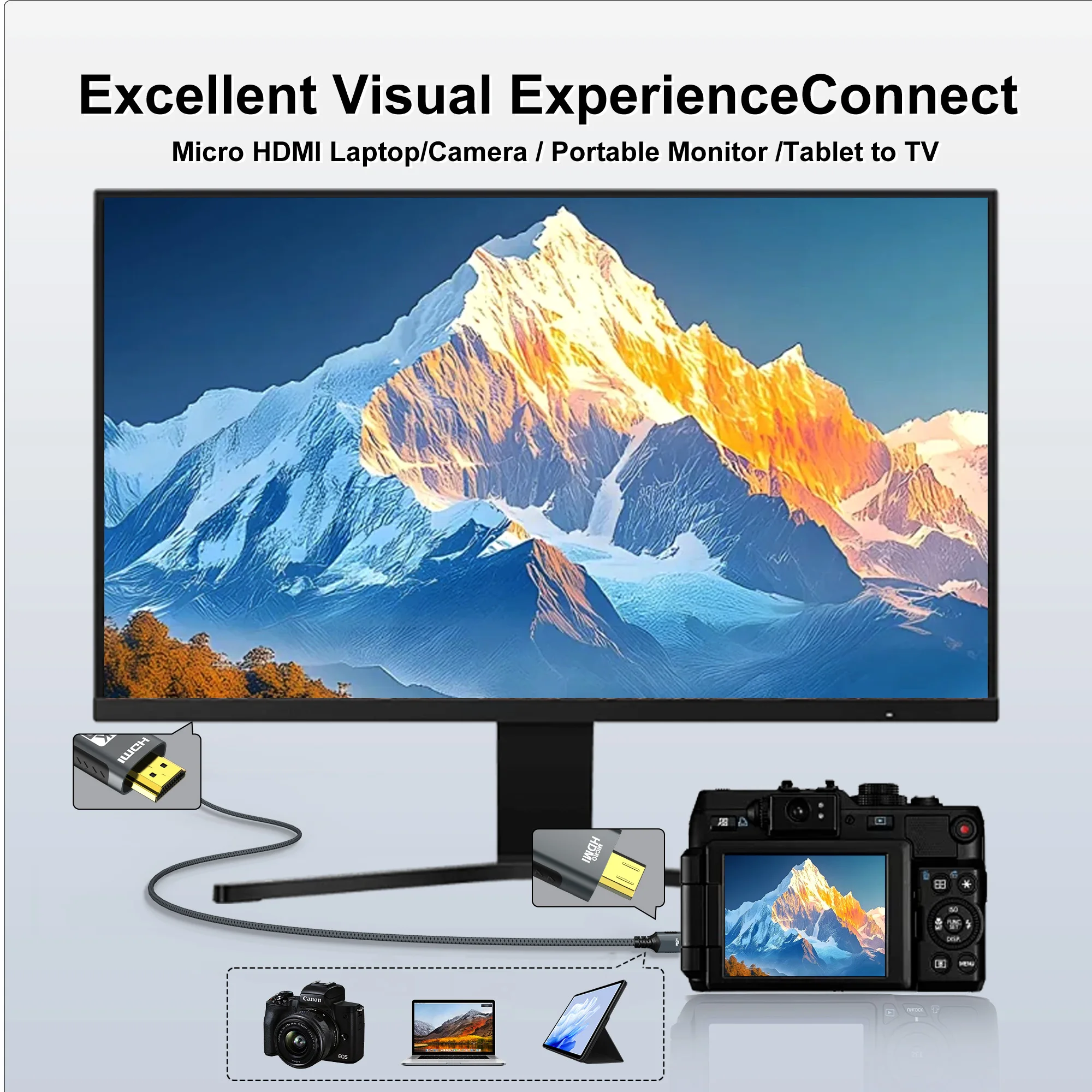 4K Micro HDMI-Compatible to HDMI 4K@60Hz 1080p@120Hz 18Gbps HDR ARC For Table Monitor Projector HD TV Sony  Nikon