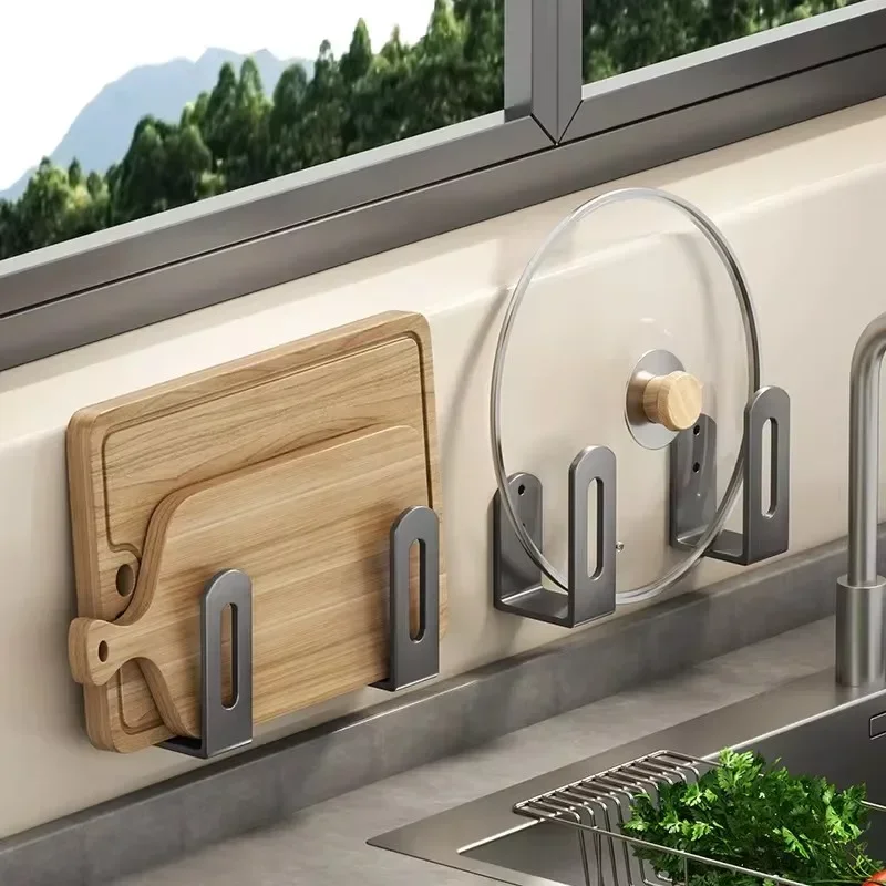 Support de couvercle de Pot, 2 pièces, support de planche à découper, étagère de rangement d'éponge, cuisine salle de bains, organisateur mural, accessoires