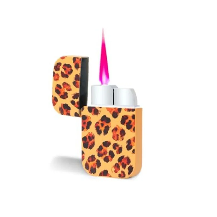 

Leopard Print Torch Lighter Windproof Jet Pink Flame Lighter Cool Refillable Butane Lighters Small Pocket Lighter Funny Cute Li