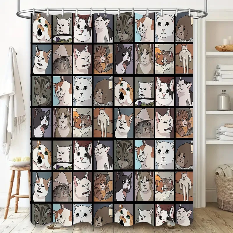 unframed Cat Memes Shower Curtain Funny Pet Lover Gift Bathroom Decor Washable Waterproof Home Decor Unique Artistic Pattern Nov