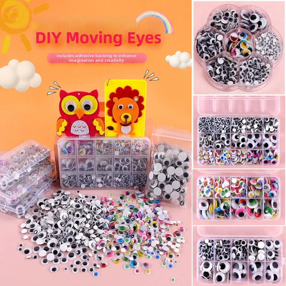50/100pcs/bag 3D Dolls Activity Eyes DIY Plastic Wiggling Moving Eyes With Adhesive Backed Handmade Colorful Activity Eyeballs
