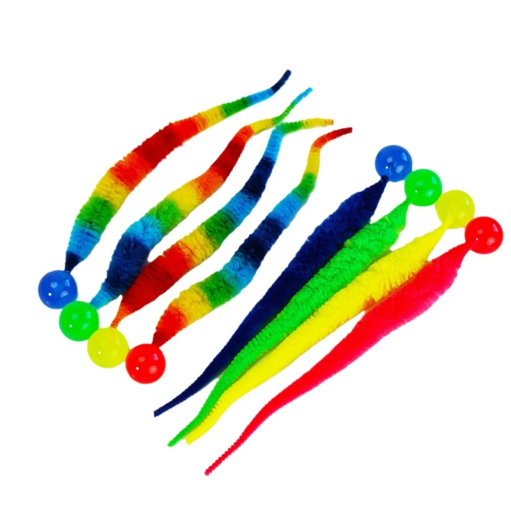 3 Teile/satz Haustier Spielzeug Raupe Elastische Ball Katze Spielzeug Regenbogen Wurm Springenden Ball Indoor Katze Raupe Elastische Interaktive Spielzeug – Detail 1
