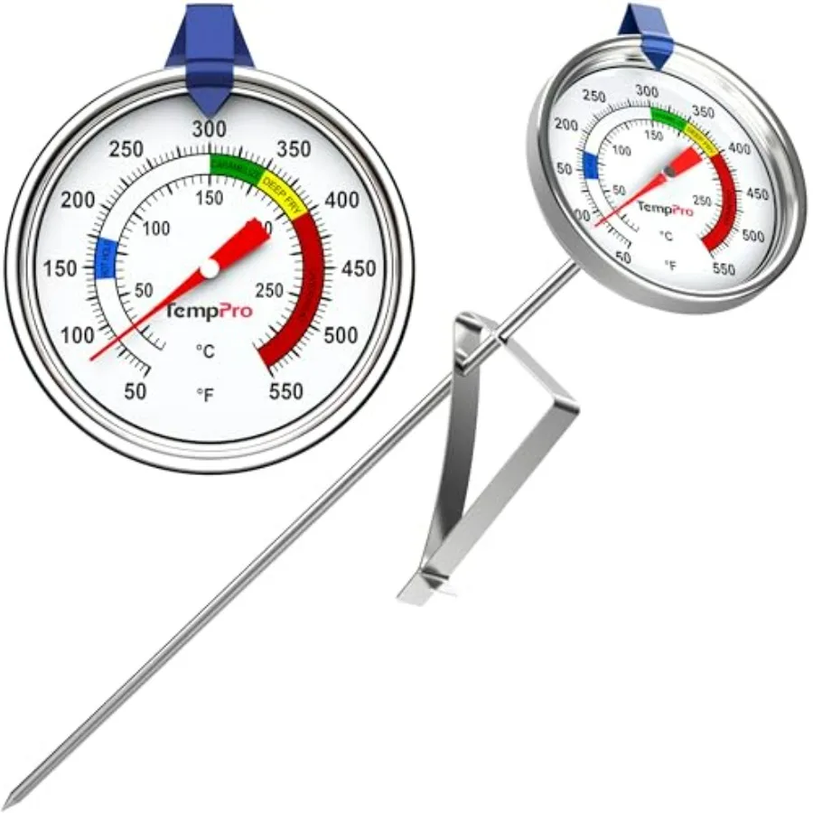 Candy Thermometer with Pot Clip, 9" Long Probe Deep Fry Oil Thermometer for Frying and Candy Making, Fryer Cooking Thermometer