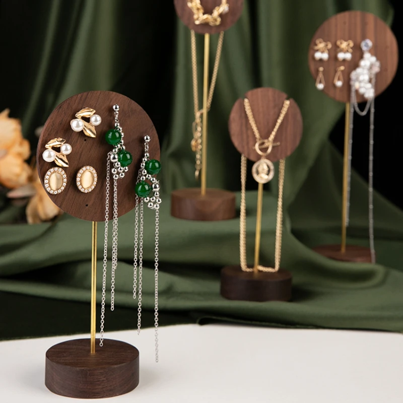 Round Walnut Stud Rack Wood Necklace Rack Ear Drops Vertical Jewelry Display Shooting Props Cajas De Joyería