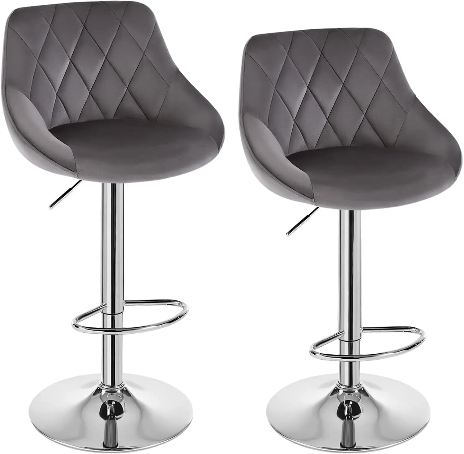 Barhocker 2er Set, Hocker höhenverstellbar drehbar, gepolsterter Samtsitz, mit Backrest Fußstütze,Dunkelgrau, BH138dgr-2