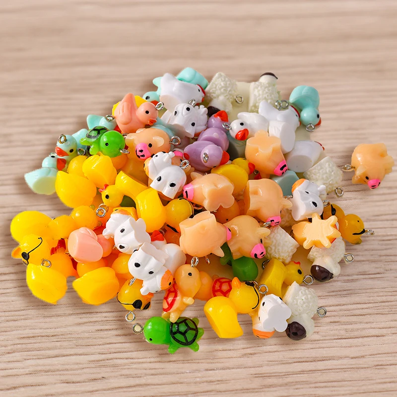 Tusember 10 Stück Tier-Charms, niedliche Harz-Biene, Kaninchen, Ente, Huhn, Milchkuh, Anhänger für Schmuckherstellung, Ohrringe, Halskette, DIY-Handwerk – Detail 2