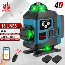 ONEVAN 16Line 4D Laser Level Self Leveling With Digital Display 360 Horizontal Vertical Cross Rechargeable Battery Leveling Tool