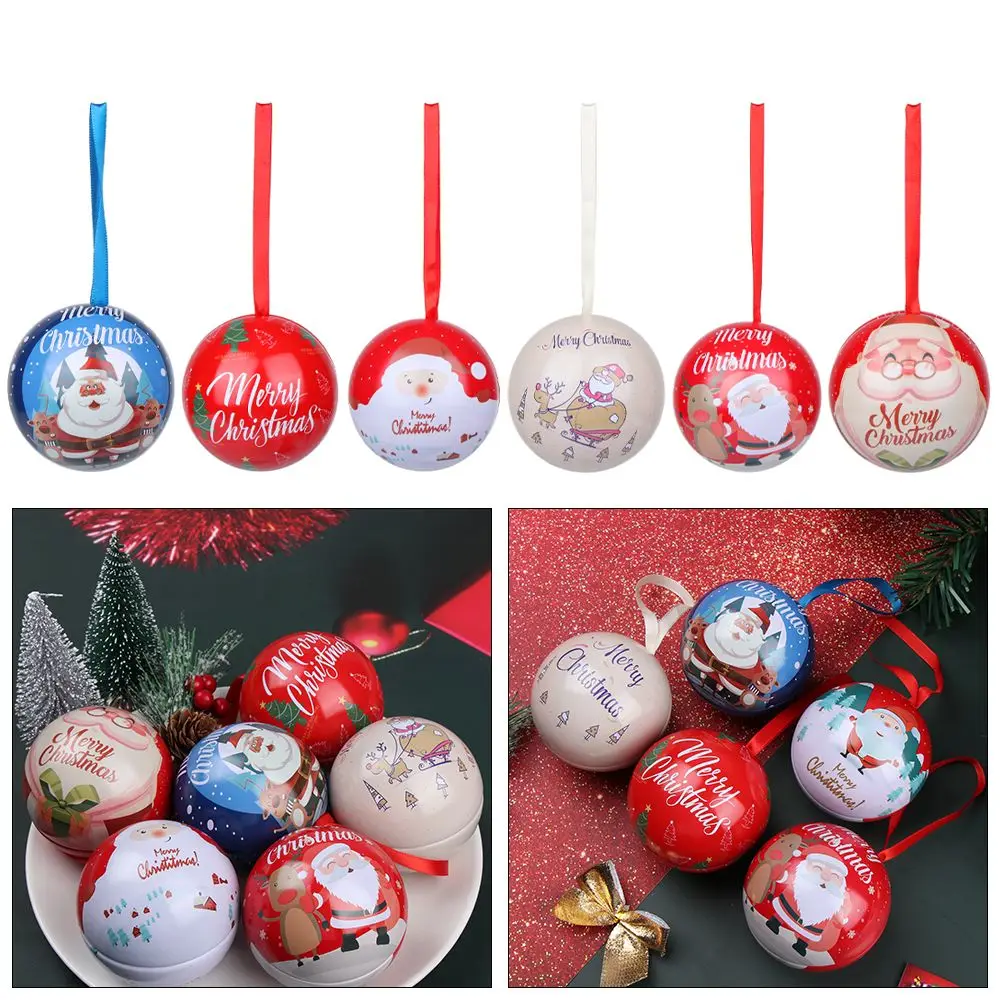 Round Candy Box Christmas Metal Gift Packaging Box Ball Shape Christmas Tree Hanging Decoration