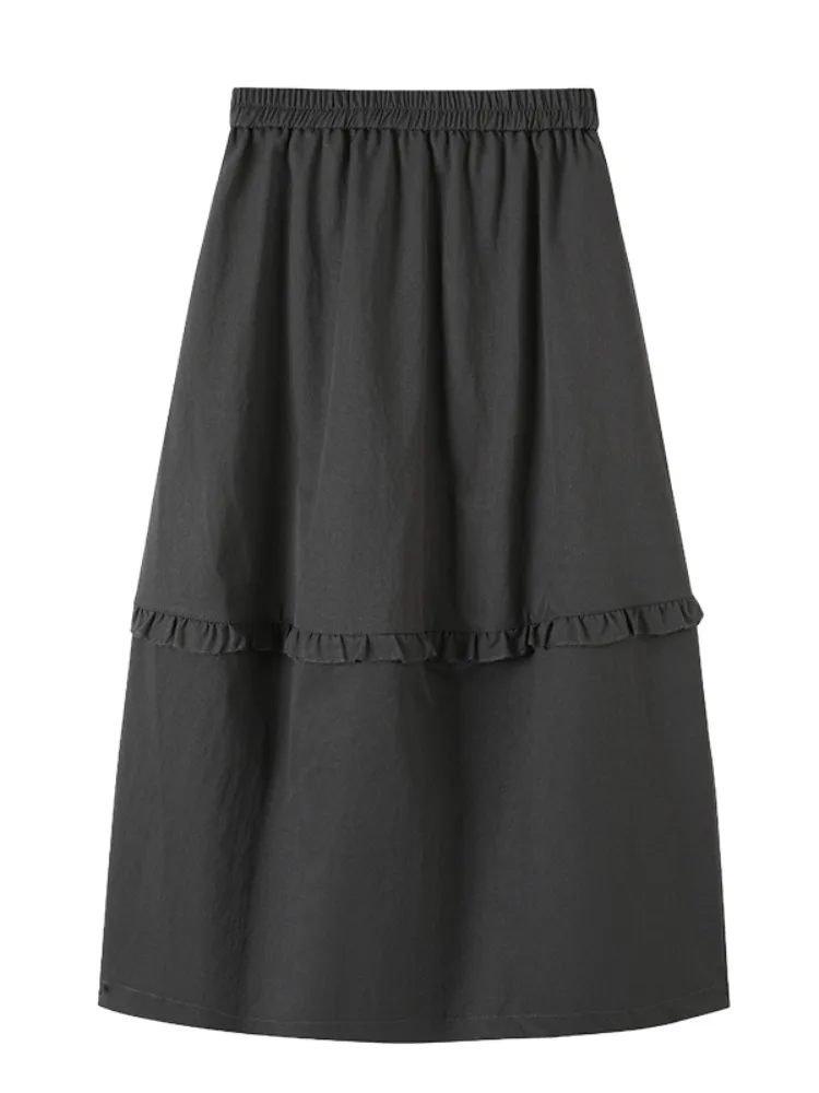 Koreaanse Sle witte ruche ontwerp afslankende Bloom f rok dames herfst winter nieuwe elastische taille uitlopende midi rok