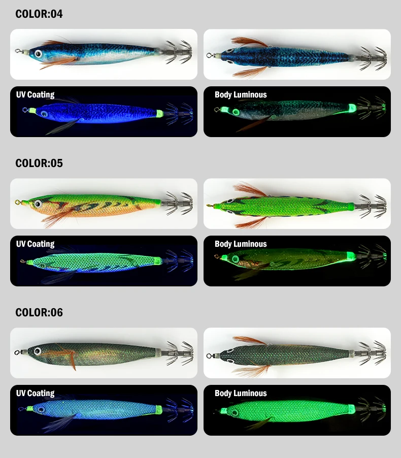 Leydun Usopp EGI Leuchtende & UV-Squid-Jigs, Garnelen-Tintenfisch-BKK-Haken, 110mm, 6er-Set, Angelköder für Oktopus, Tintenfisch, Garnelen – Detail 9