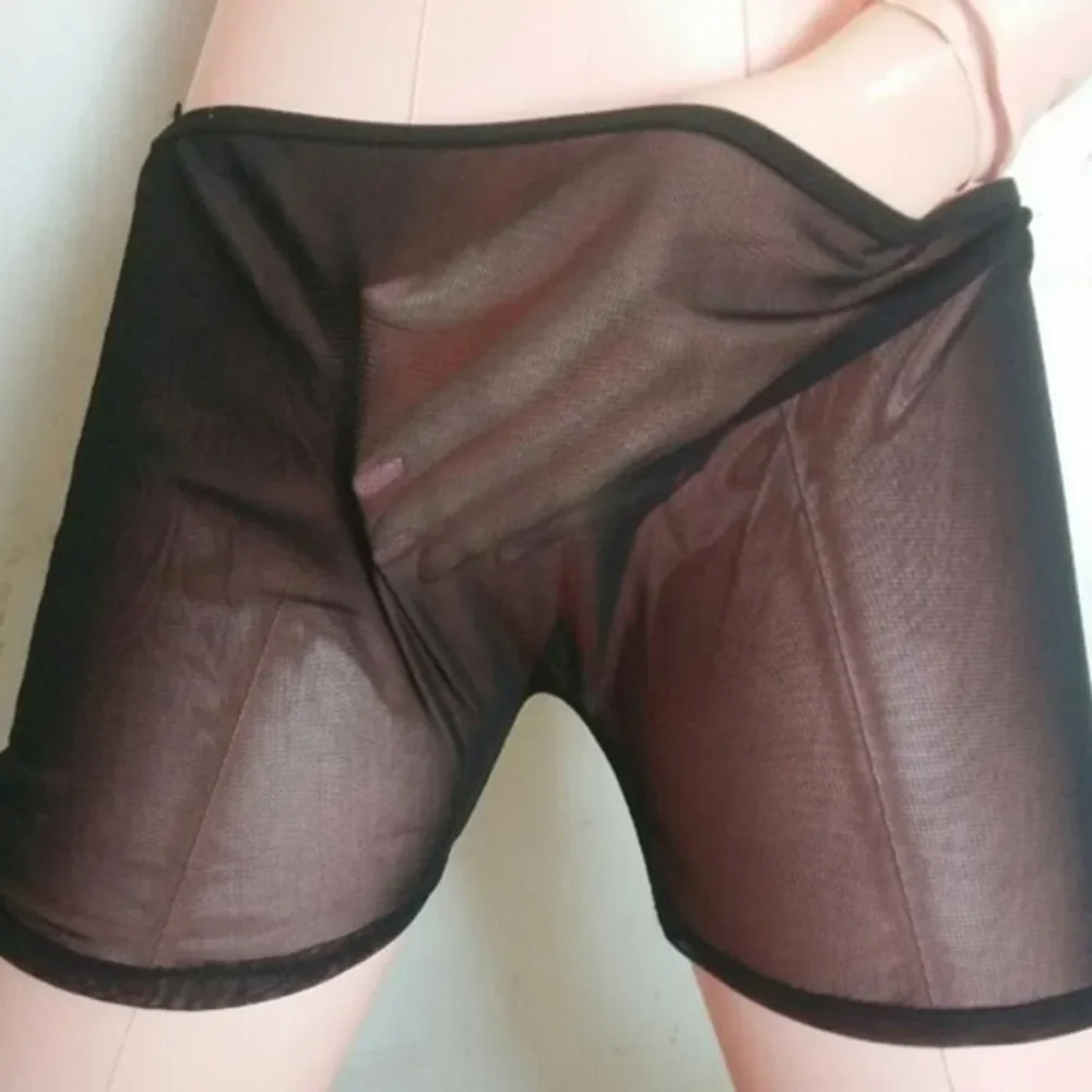 Men Mesh Trunk Briefs Shorts Thong Loose Pants Sheer Nightwear Sportswear See Through Semi-transparent Underwear Boy Pants