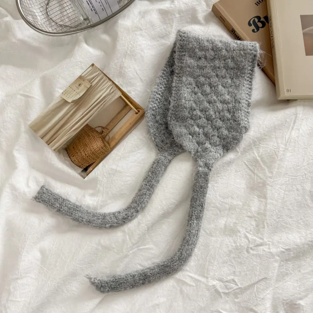 Personality Thickening Wool Strappy Ear Muff Windproof Keep Warm Knitted Earmuffs Handmade Solid Color Earlap Warmer Girls