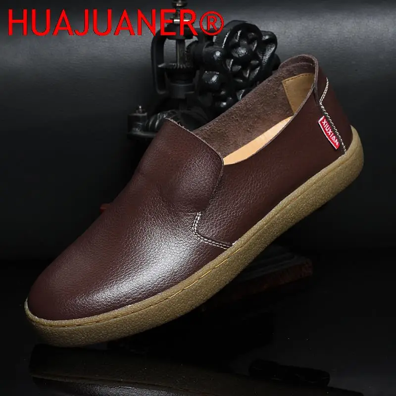 Mocasines de diseño minimalista para hombre, zapatos clásicos de cuero genuino suave, transpirables, sin cordones, hechos a mano