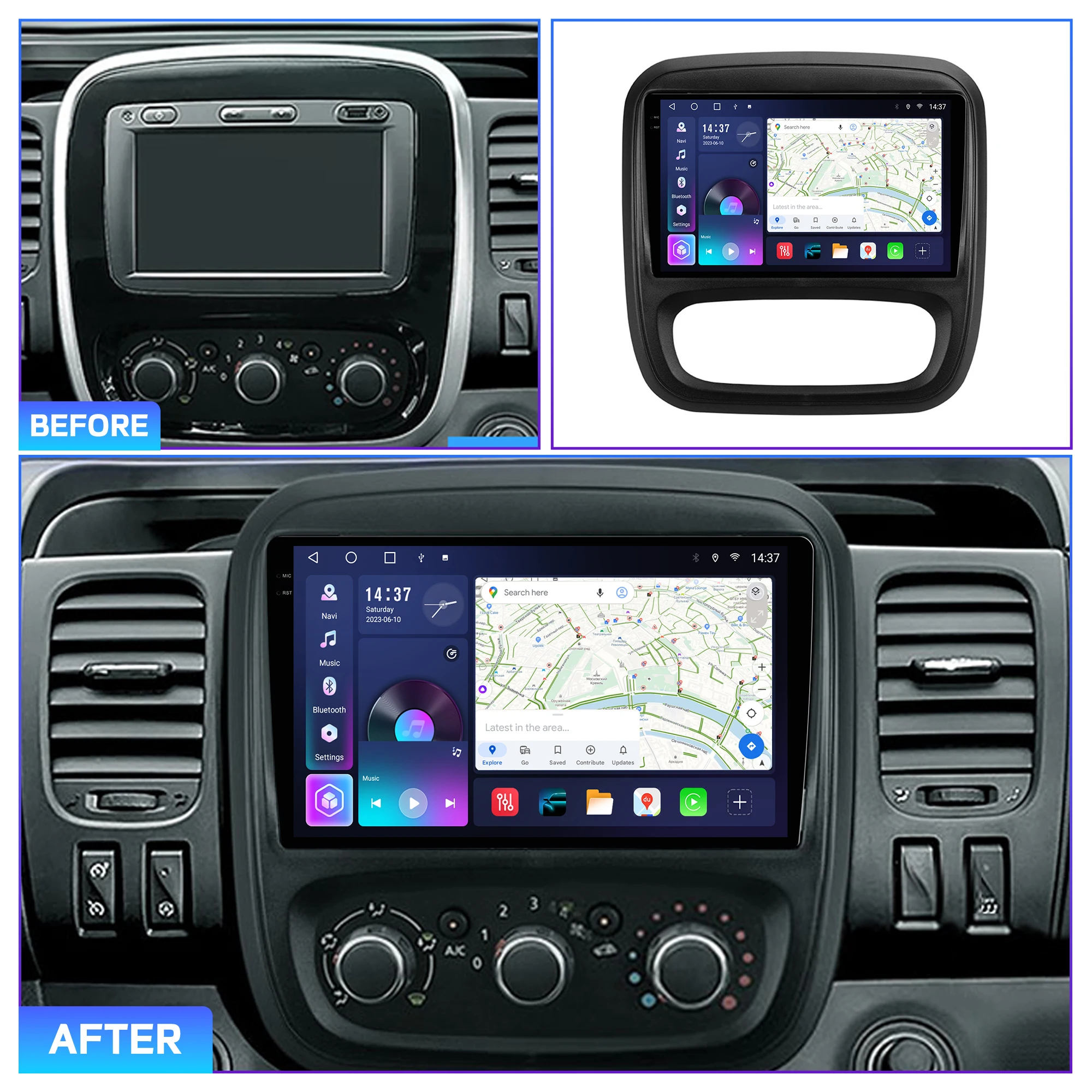 Penhui Android Car DVD Player 2 Din for Renault Trafic 3 2014 - 2021 For Opel Vivaro B 2014 - 2018 with DSP, Bluetooth, CarPlay