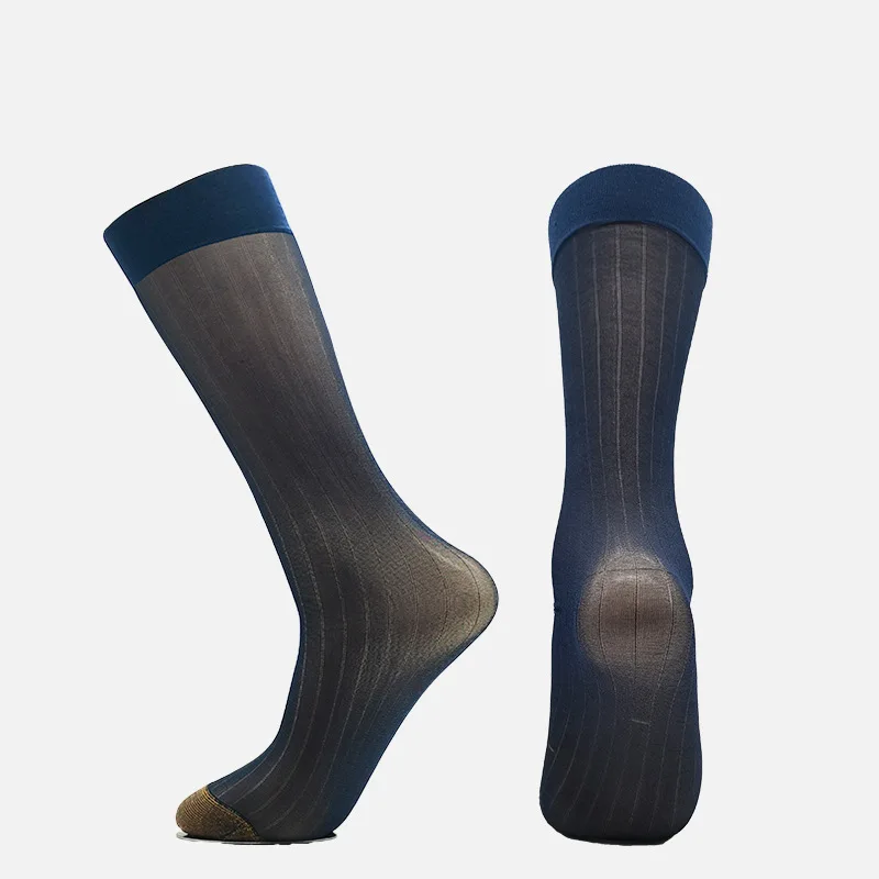 Men's Sheer Stocking Gold Toe Wide Striped Fashion Socks High Quality Male Formal Dress Thin Elastic Stockings