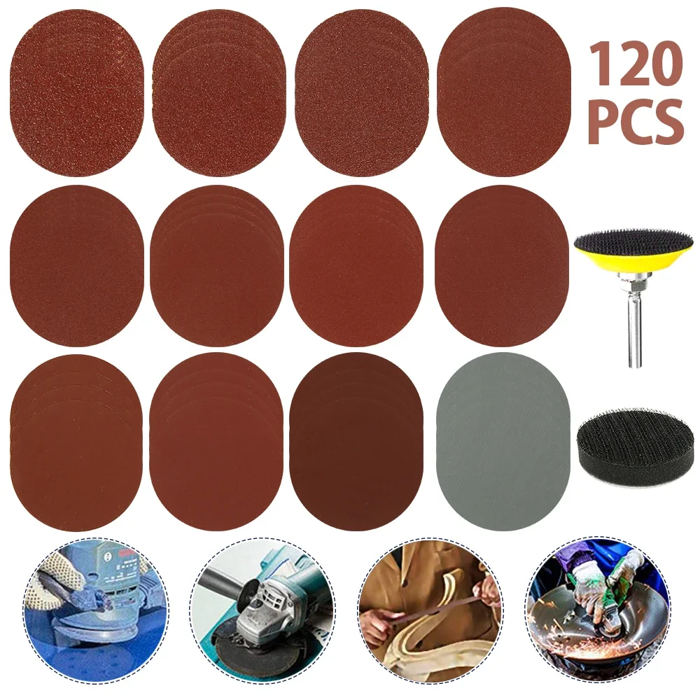 

120Pcs/Set 2 Inch Flocking Sandpaper 60-3000 Grit Round Sanding Discs Buffing Sheet Sander Polishing Pad Woodworking Accessories