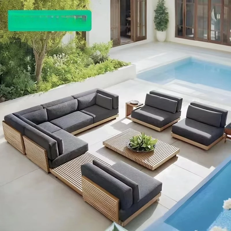 

Outdoor sofa solid wood waterproof sunscreen courtyard set hotel garden sofa cover