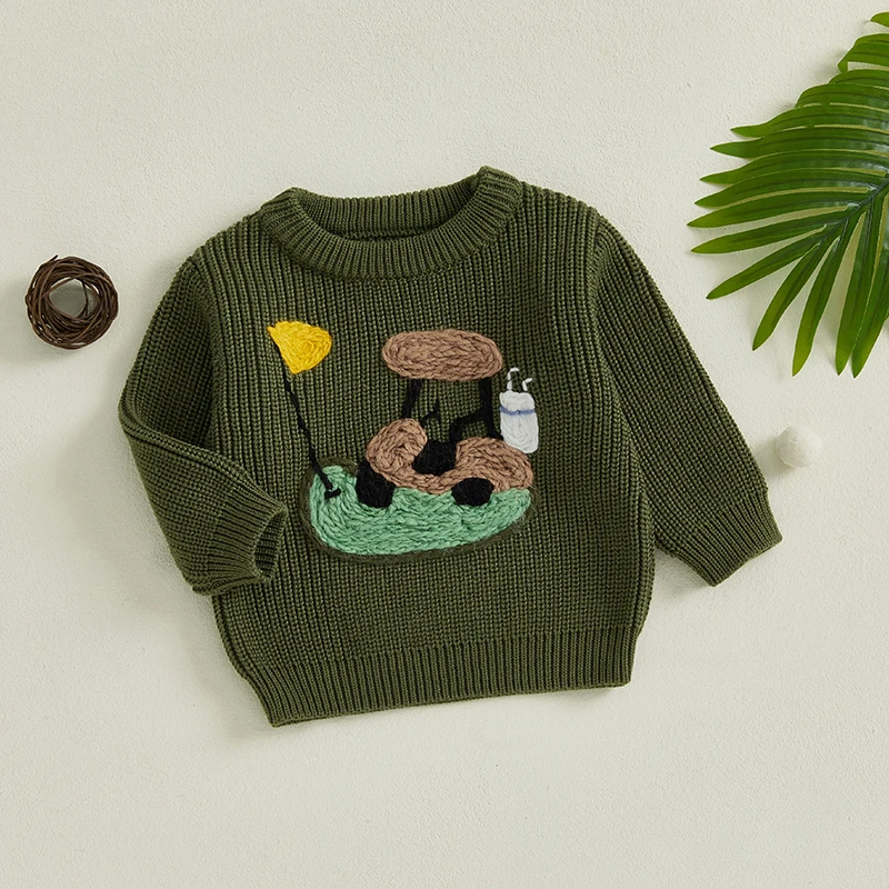 

Suefunskry Baby Knitted Sweater Long Sleeve Round Neck Golf Embroidery Pullover Toddler Fall Winter Casual Tops