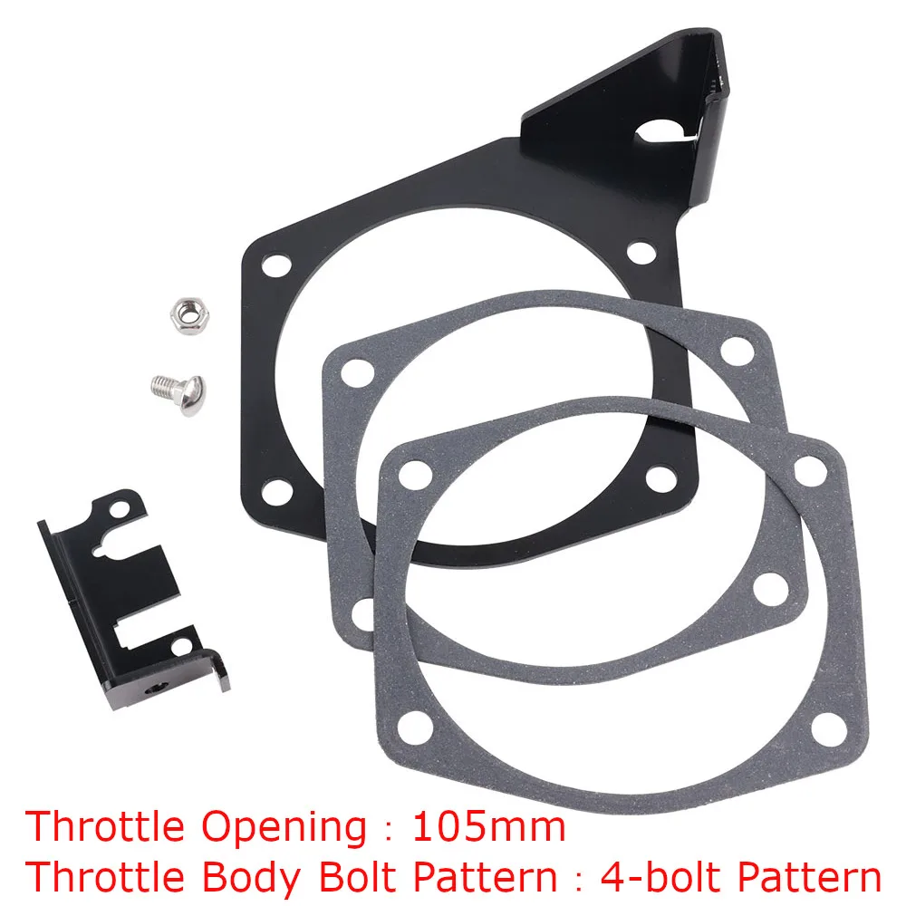 

105mm Throttle Opening Throttle Body Cable Bracket For LSX LS LS1 LS3 LS6 LS7 4 Bolts Intake 92mm-102mm Black Steel