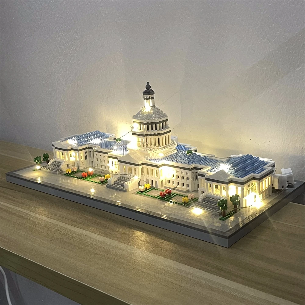 Knew Built Capitol Micro Mini Building Block Toy with USB LED, Dazzling Architectural Replica Educational, Decorative Novelties