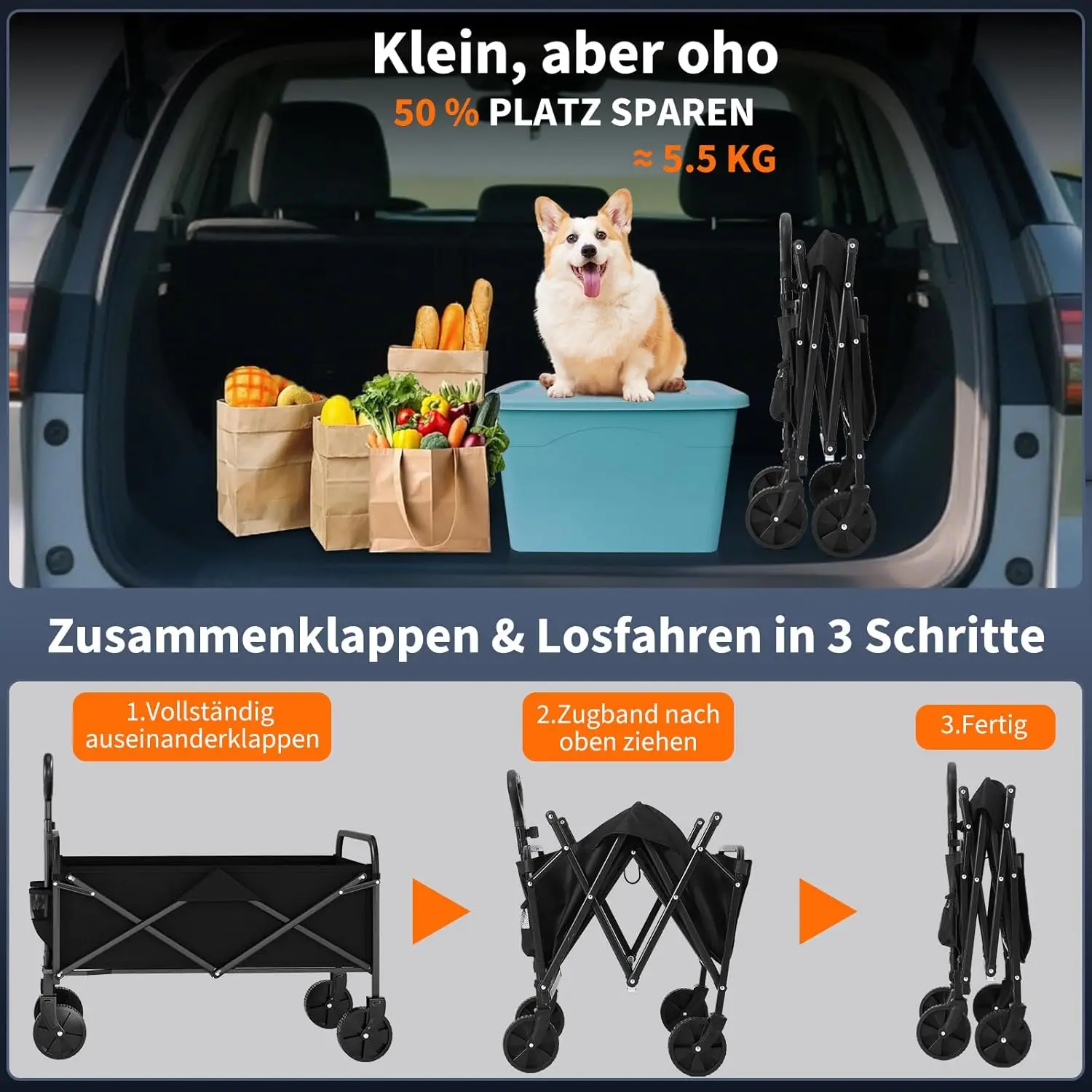 รถเข็นพับได้ขนาดใหญ่สำหรับสวน รถเข็นพกพาสำหรับตั้งแคมป์ รถเข็นอเนกประสงค์สำหรับกิจกรรมกลางแจ้ง ชายหาด ช้อปปิ้ง และใช้งานทั่วไป