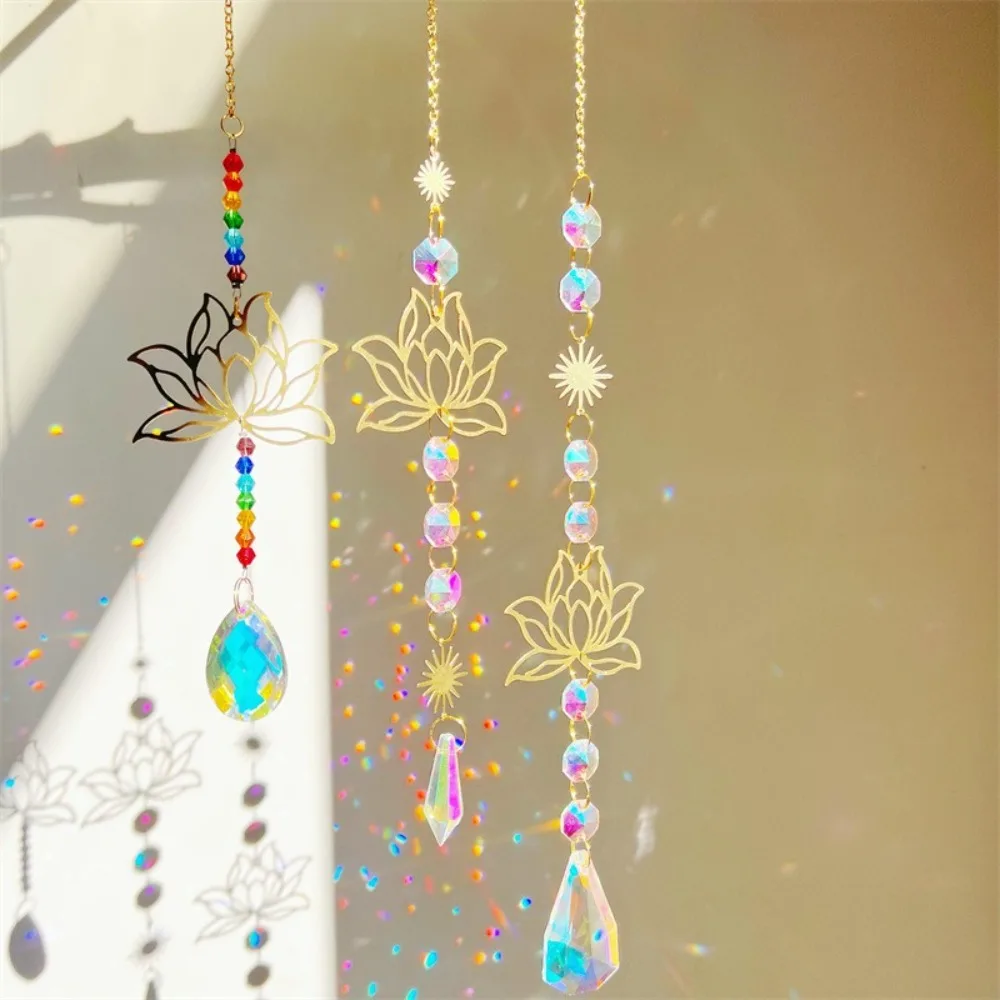 Crystal Lotus Hanging Wind Chimes Stained Glass Suncatcher Sun Catcher Room Pendant Decor Balcony Yard Aesthetic Landscape