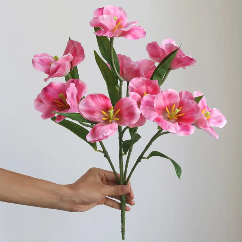 1PC Kleine Frische 9-Kopf Tulpe Simulation Blume Wohnzimmer Dekoration Esstisch Bouquet High-End-Foto Requisiten