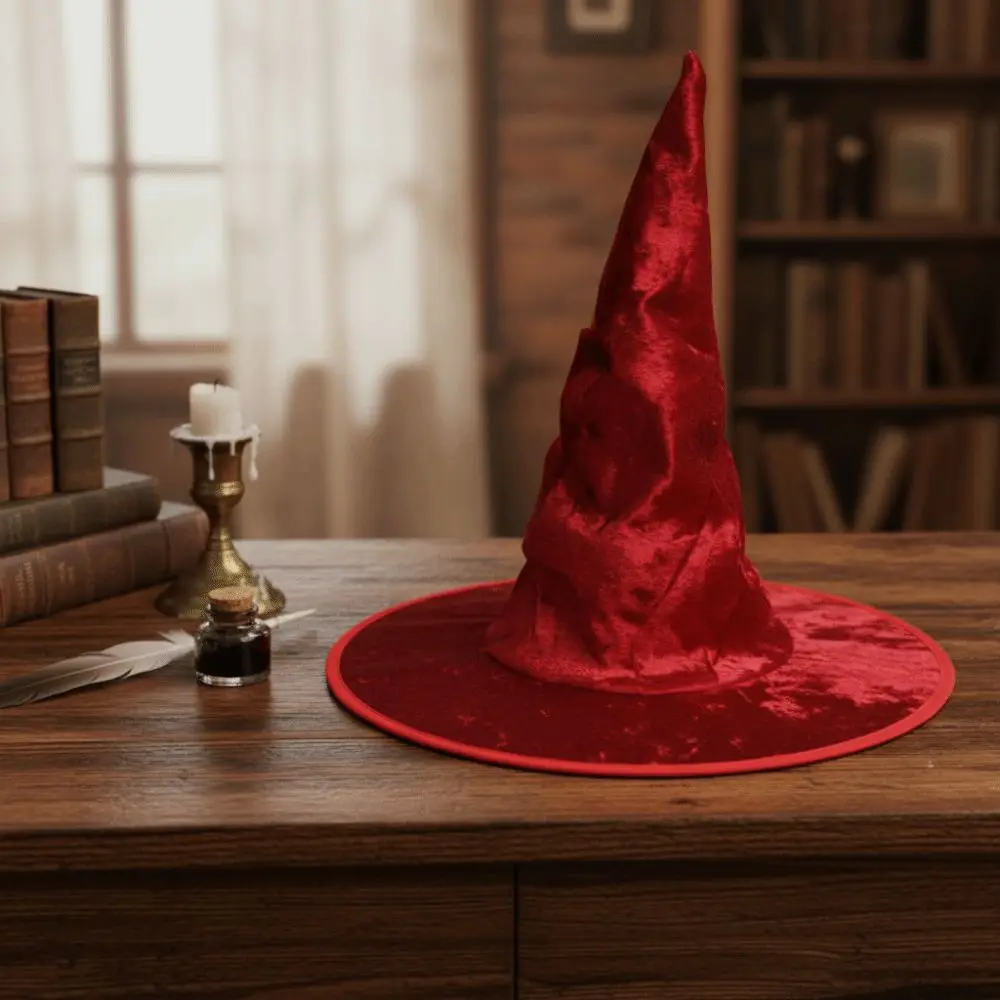 Steel Wire Framed Velvet Witch Hat Non Woven Base Solid Color Wired Wizard Cap Skin Friendly Shapeable Ruched Pointy Hat