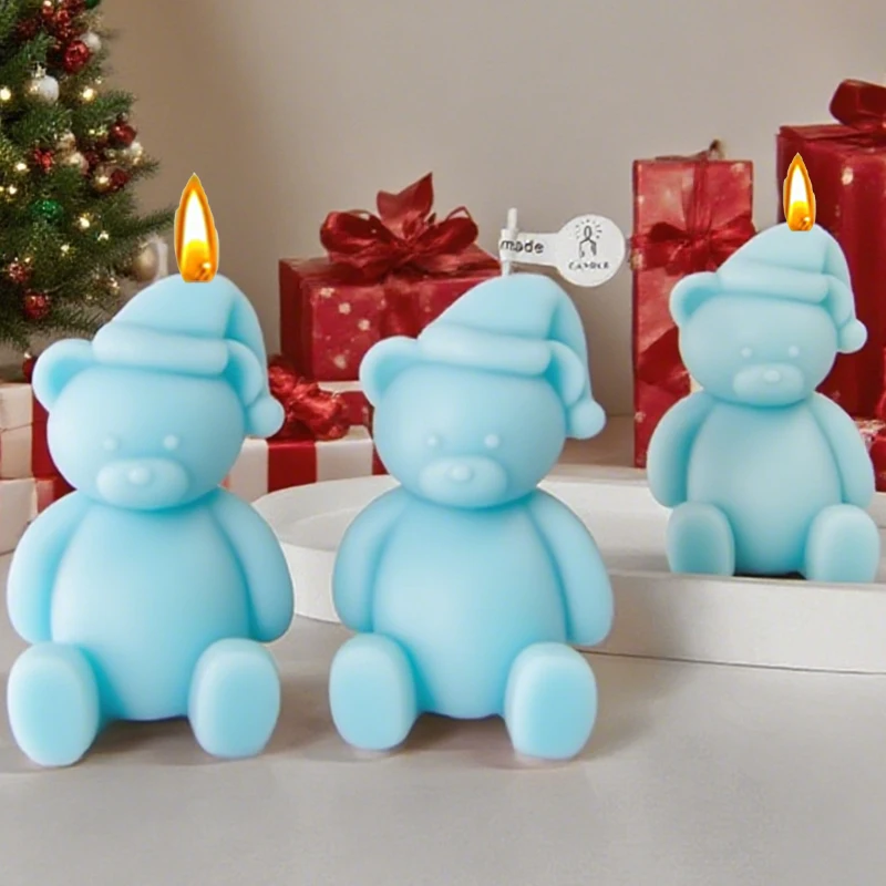 1 Stück, DIY Weihnachten süßer Bär Duftkerze Silikonform Fondant Kuchen handgemachte Ornamente Dekoration Harzform Gips