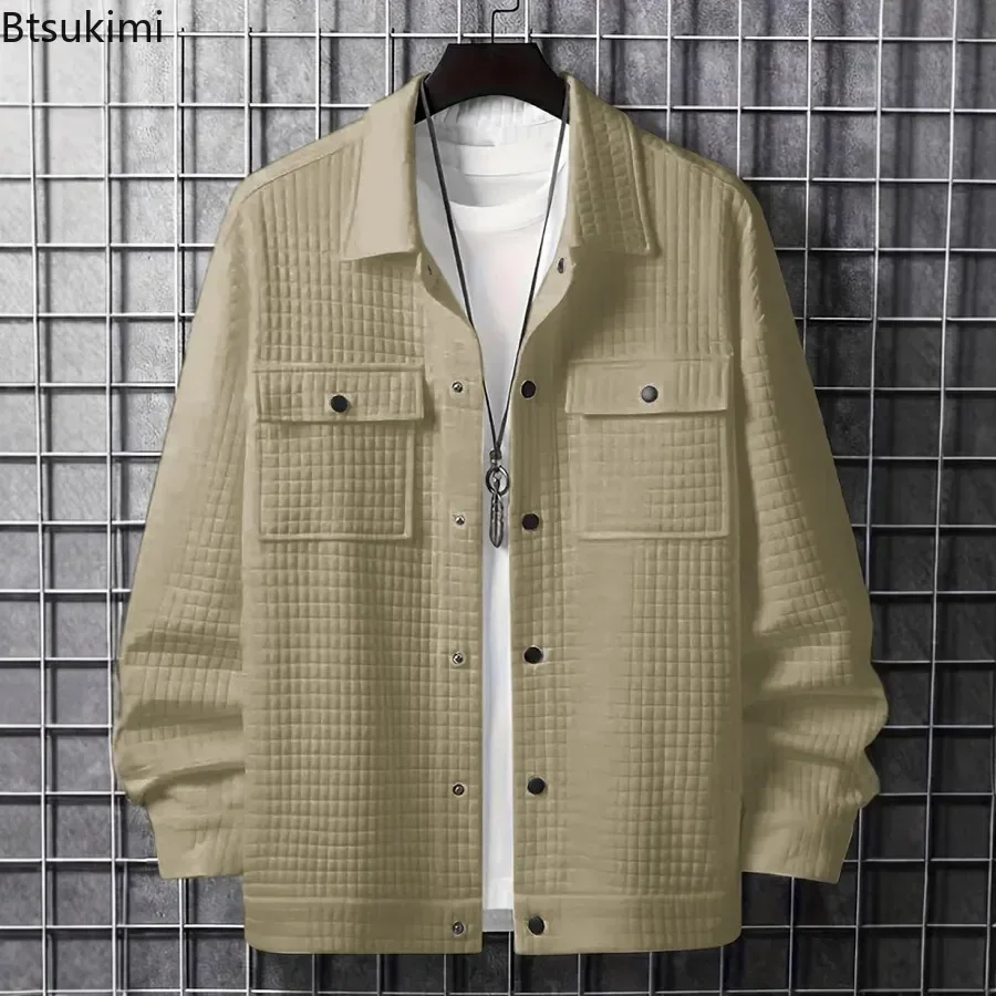 Spring Autumn Men's Fashion Turn-down Collar Long Sleeve Jacket Solid Color Korean Casual Shirt Coat Trend Simplicity Shirt Male