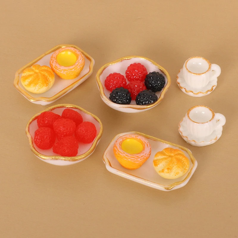 Mini tarta de huevo de simulación para casa de muñecas, juego de comida, plato de fruta en miniatura, decoración de escena de cocina