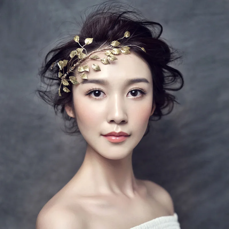 Gorgeous Gold color leaf headband hair jewelry Handmade Baroque metal alloy Hair Pins girlwedding accessories