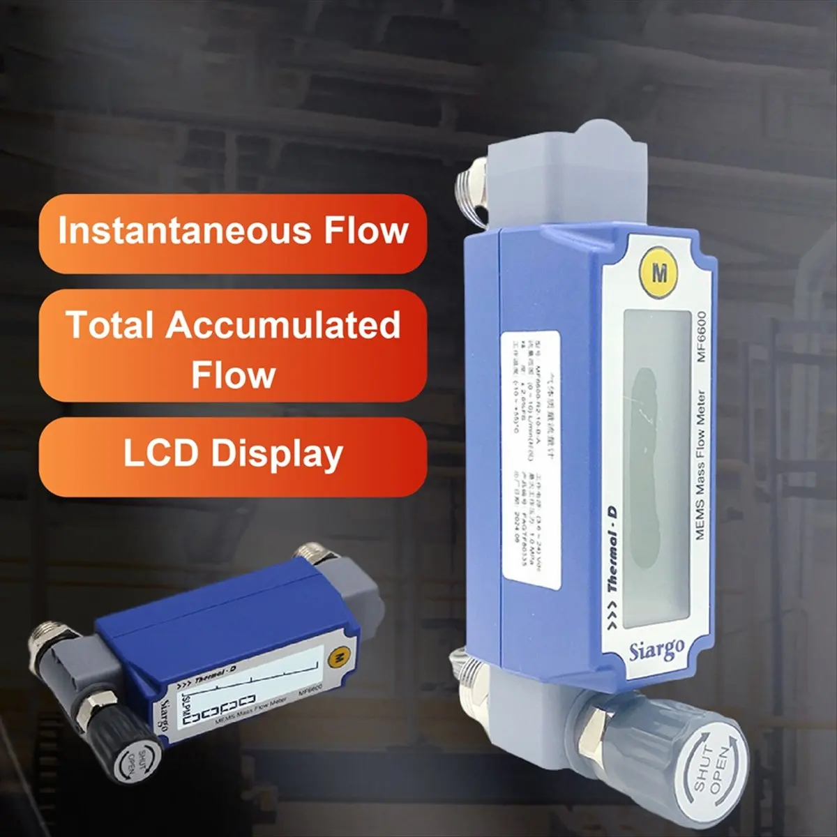 A008 MF6600 Thermal Mass Meter Digital MEMS Gas Flowmeter with LCD Display RS485 Output Adjustable High Accuracy A