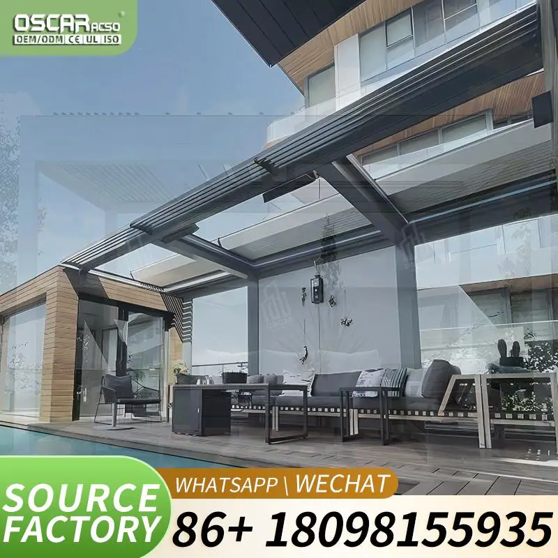 Motorized Aluminum Arch Retractable Louvered Roof UVProtected Outdoor Garden Patio Decor for US Backyards and European Patios pe