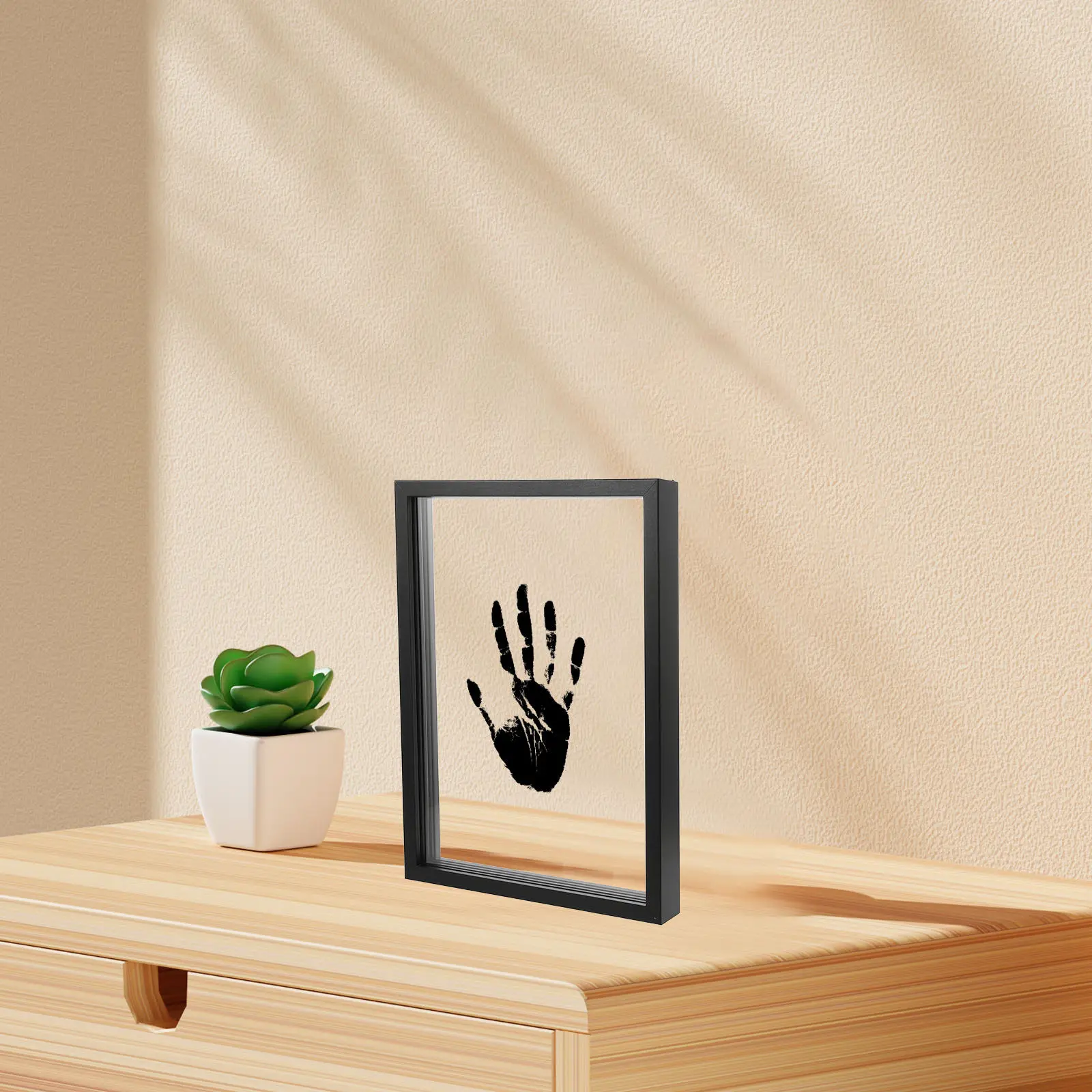 DIY Wooden Tabletop Family Handprint Keepsake Frame Black Footprint Fingerprint Artistic Display Frame for Wall and Desktop
