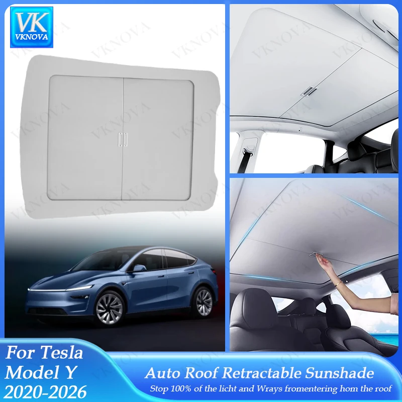 

Retratable Sunshade For Tesla Model Y Juniper 2025 2026 Roof Shade Scroll Original Sun Visor Model Y 2020-2026 Pleated Sunscreen