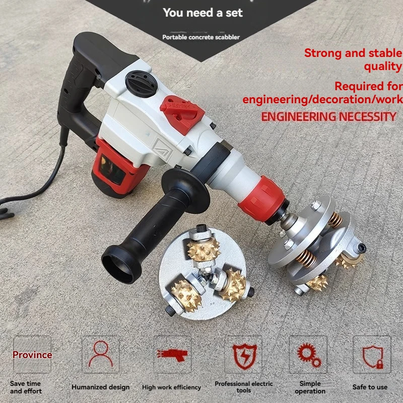 Electric Concrete Scabbler,Integral Cast Steel Body,Alloy Cutters Cement Removal,Floor Bridge Surface Scabbling Treatment