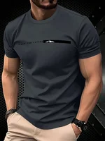 Camiseta deportiva informal holgada de gran tamaño con estampado de letras simples y cuello redondo de manga corta para hombre de verano