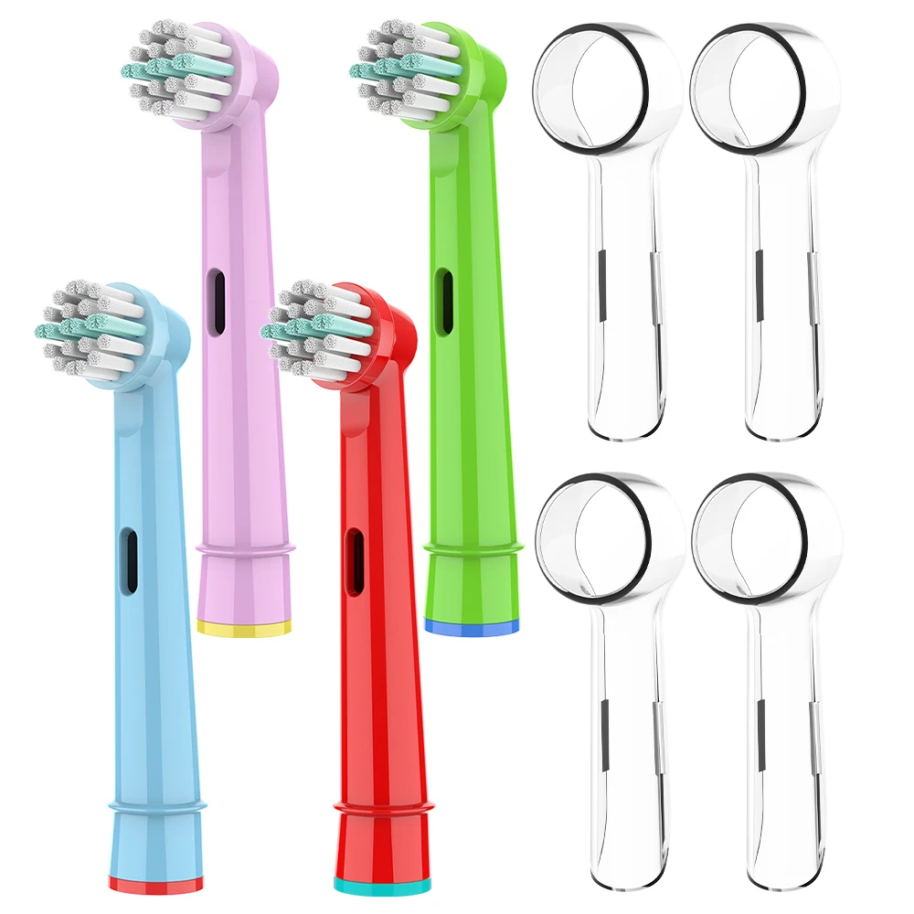 4 pk Replacement Brush Heads & 4 pk Toothbrush Head Dustproof Covers, Compatible with Oral B Electric Toothbrush, for 1000 9000