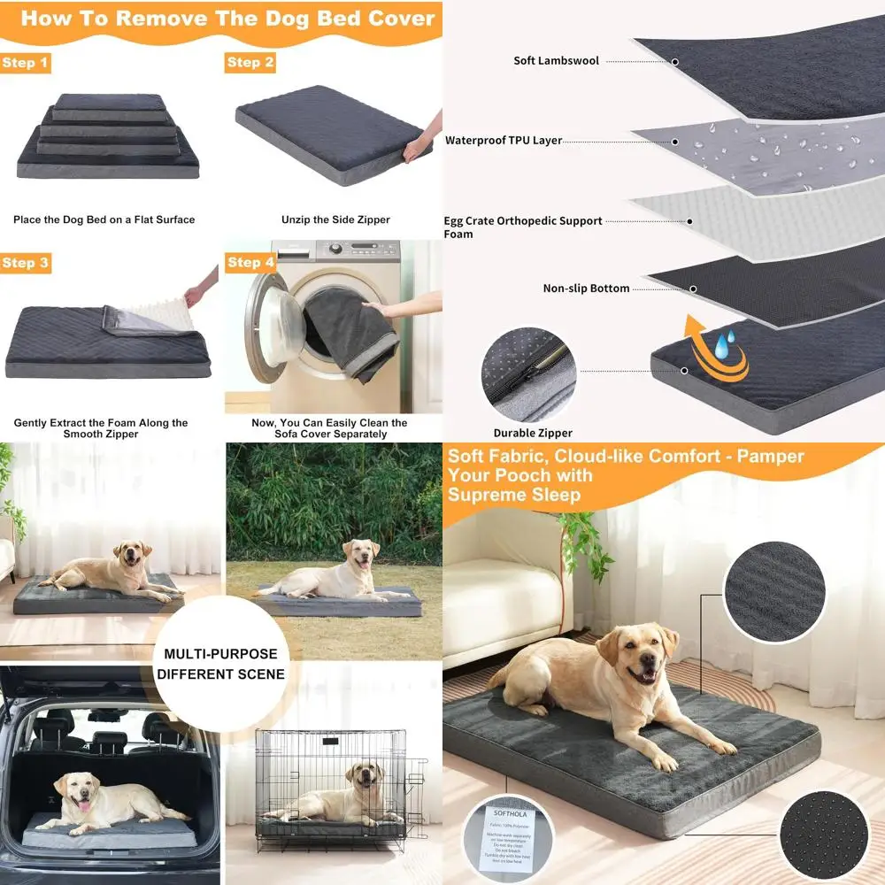 

Orthopedic Waterproof Dog Bed for Large and Medium Dogs, Crate-Compatible with Washable Cover - Cozy Foam Dog Bed Support, 44 x