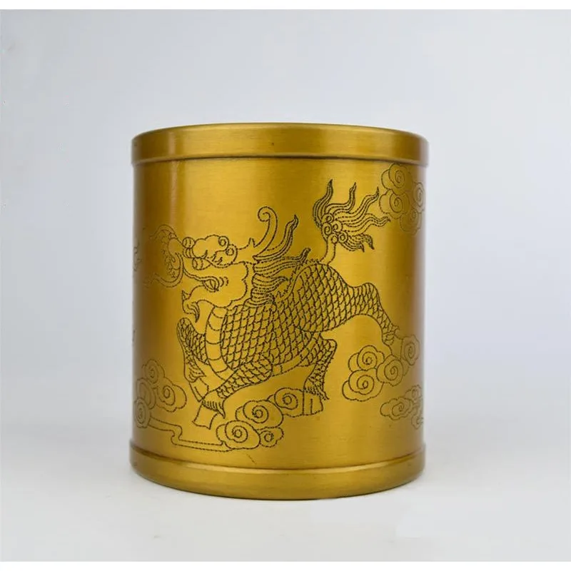 

Заводской антикварный старый латунный кран Seiko Fuwa Double Dragon Lotus KIRIN Дракон и Феникс Держатель для ручки Учебный подарок Украшение