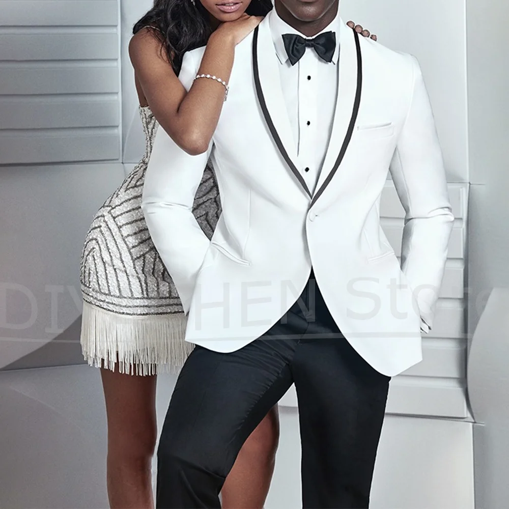 

Men Suits Fashion Shawl Lapel One Button Tuxedos Formal Evening Party Wedding 2 Pieces Chic Elegant Customized Male Suit