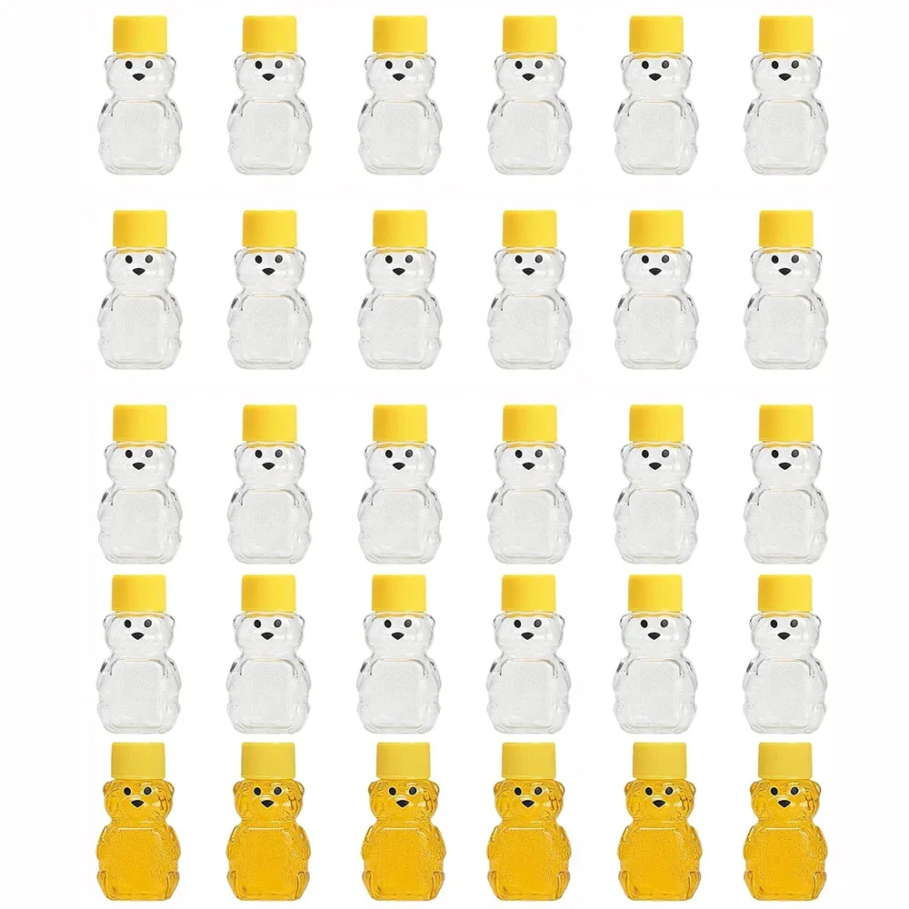 24 PCS 2 oz Plastic Honey Bear Bottle BearMini Honey Bear Jars with Lids Cap Bear Juice Bottle for Holidays Baby Shower Gifts