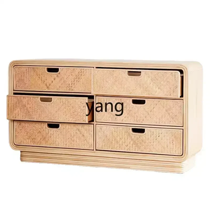 XYY rattan side cabinet side bedroom living room retro six bucket storage high cabinet TV cabinet