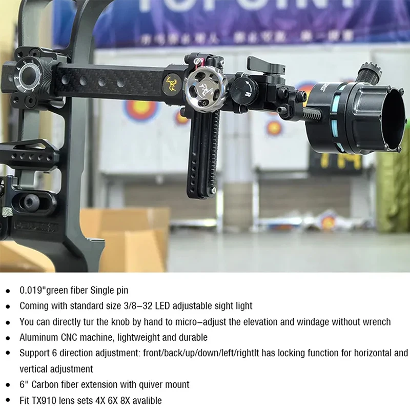 Imagem -05 - Composto Bow Sight para Tiro Caça Micro Visão Ajustável Único Pin Sight Caça Apontando Ferramenta Visão 0.019 4x 6x 8x Tx9610