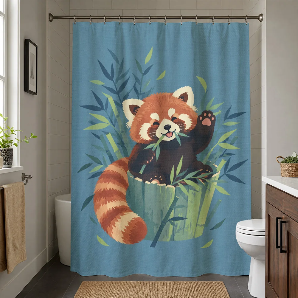 Cute Panda Bear Shower Curtain Bathroom Decor Woodland Jungle Animals Shower Curtain Waterproof Shower Curtain